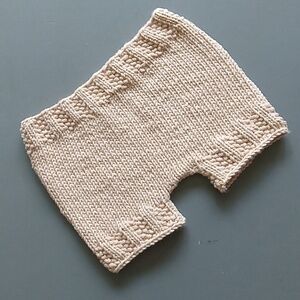 Hand Crafted Handknit Beige Tan Cotton Baby Shorts 3-6M